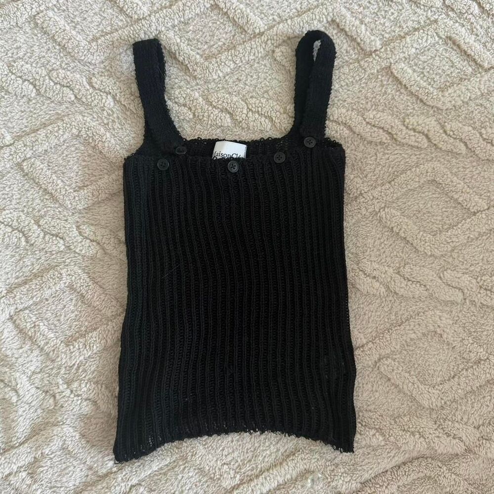 Maison Cleo RARE black knitted tank top with buttons - size XS-S